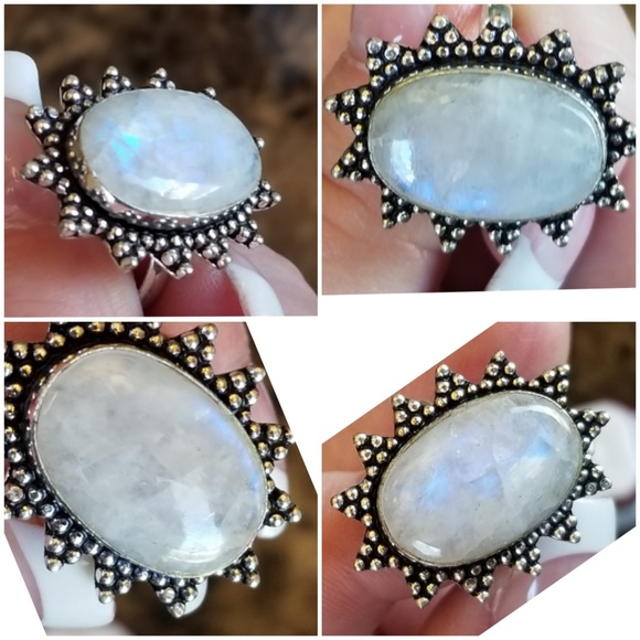 Genuine 18ct Rainbow Moonstone Ring Size 9 - Picture 4 of 6